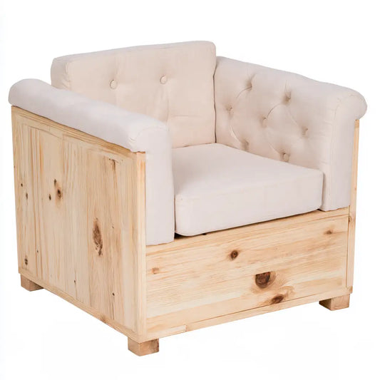 Poltrona dal design essenziale, beige e rosa, per la casa