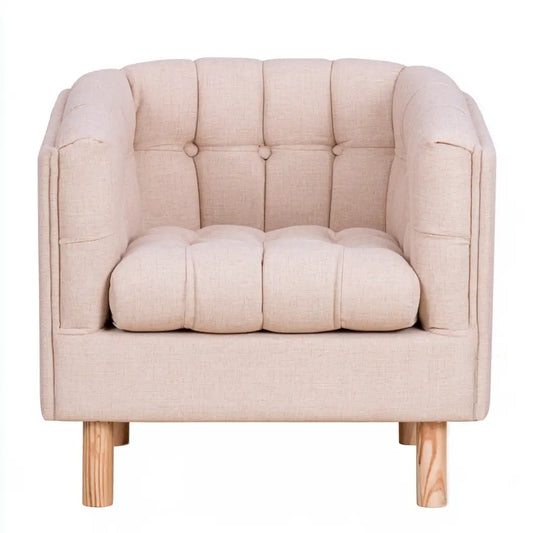 Poltrona dal profilo contemporaneo, beige e rosa, per la casa