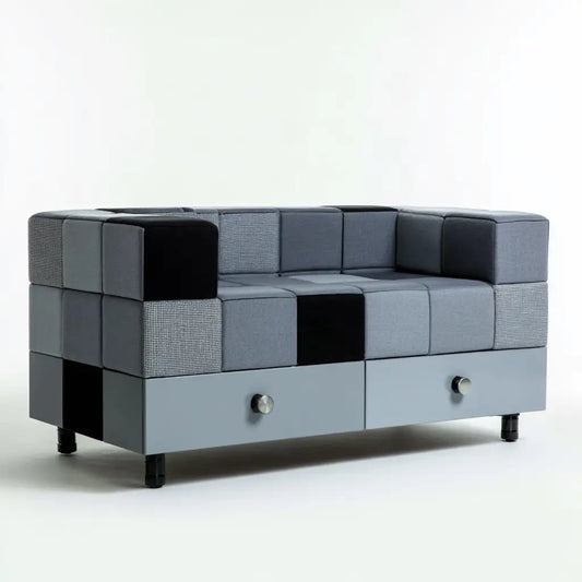 Credenza dalla forma compatta, grigio e azzurro, per la casa