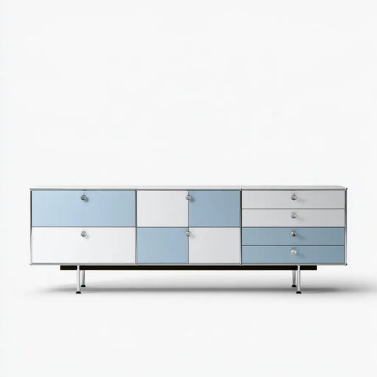 Credenza dalle linee moderne, grigio e azzurro, per la casa