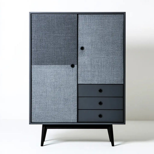 Credenza dalle linee moderne, grigio e azzurro, per la casa